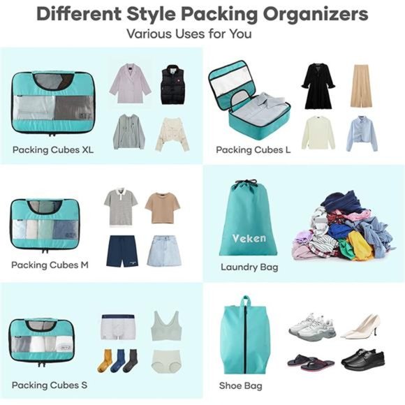 6 Pc Set Packing Cubes Luggage Packing Organizers for Travel Accessories - Picture 3 of 6